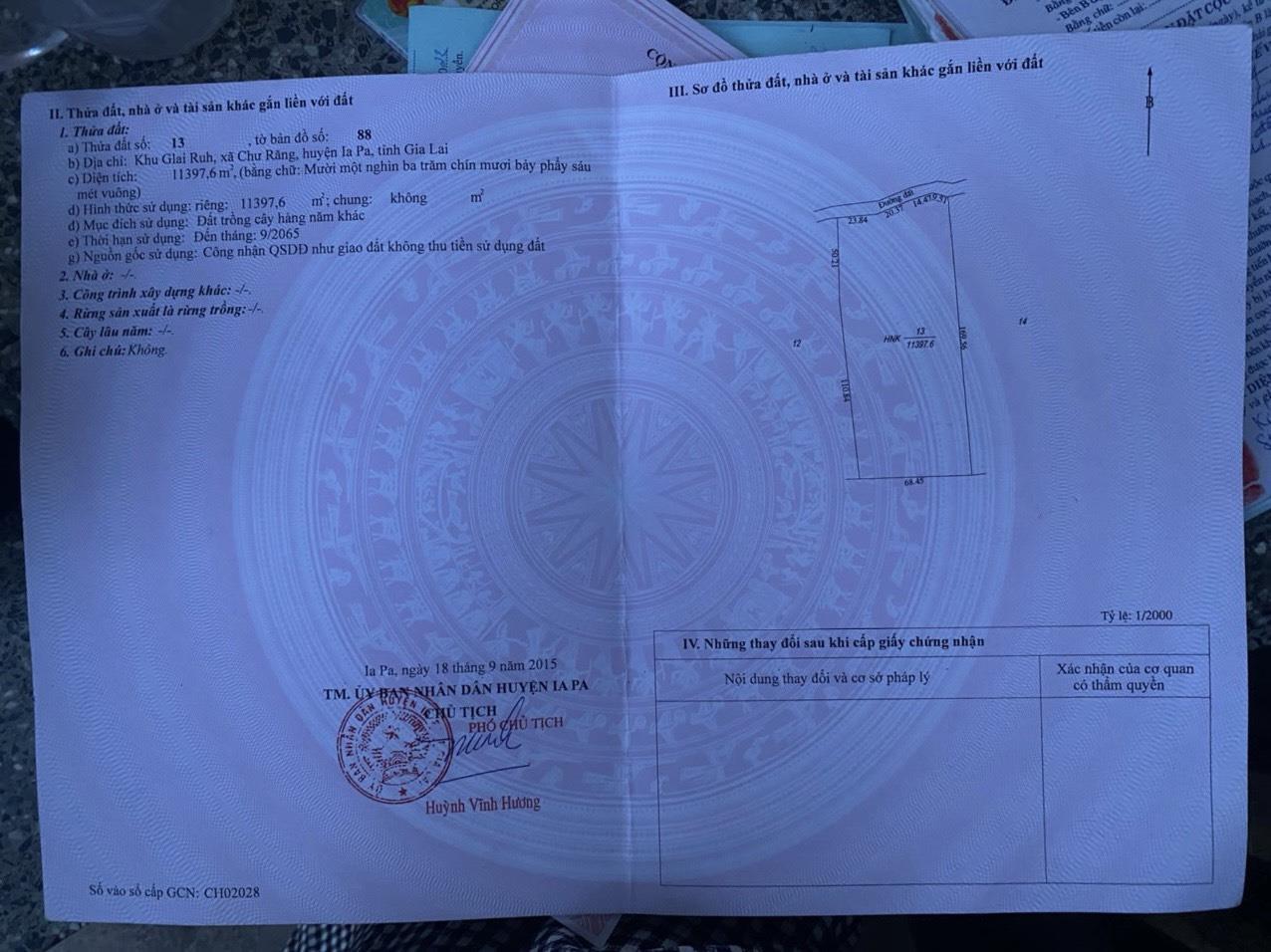 Cần bán gấp tại khu Glai Ruh-Xã Chư Răng- Huyện La Pa- Tỉnh Gia Lai 1,2 mẫu