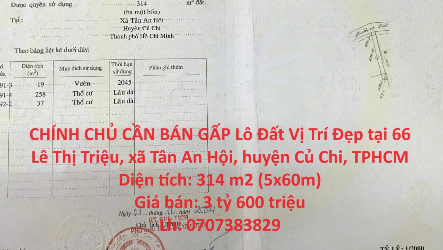 CHÍNH CHỦ CẦN BÁN GẤP Lô Đất Vị Trí Đẹp tại huyện Củ Chi, TPHCM