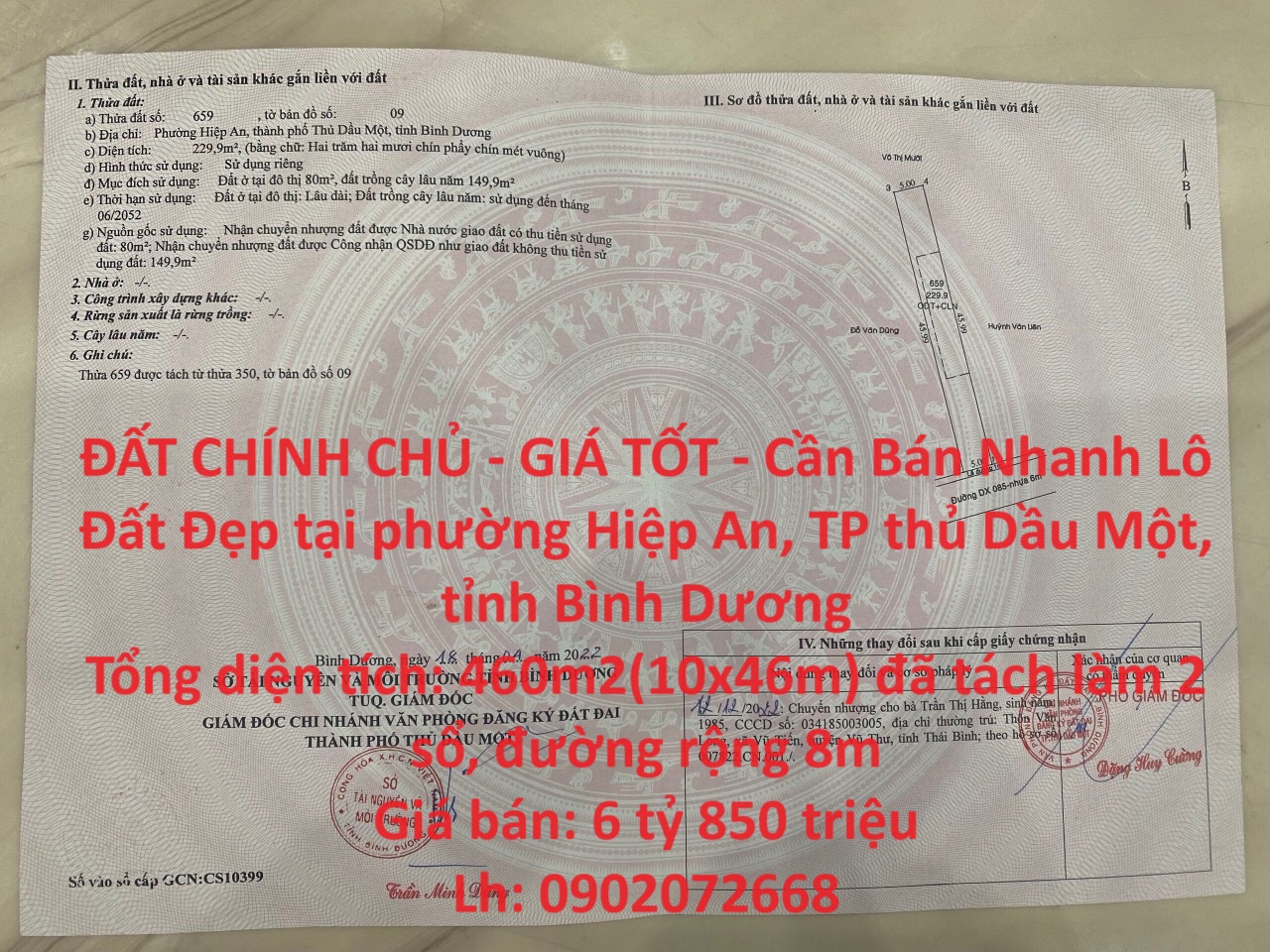 ĐẤT CHÍNH CHỦ - GIÁ TỐT - Cần Bán Nhanh Lô Đất Đẹp tại TP thủ Dầu Một, tỉnh Bình Dương