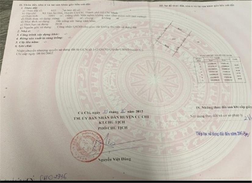 Cần bán gấp lô đất tổng DT 1092 m² tại huyện Củ Chi, TP.HCM