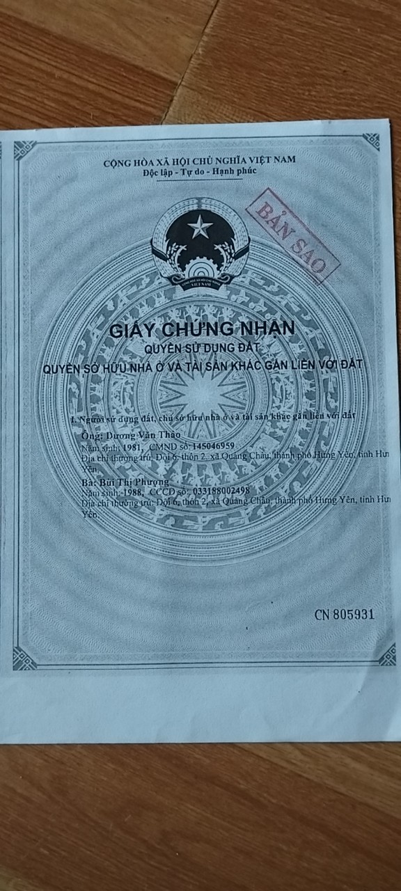 CHÍNH CHỦ BÁN ĐẤT TẠI KHU DÂN CƯ MỚI , XÃ LIÊN PHƯƠNG, TP HƯNG YÊN , HƯNG YÊN