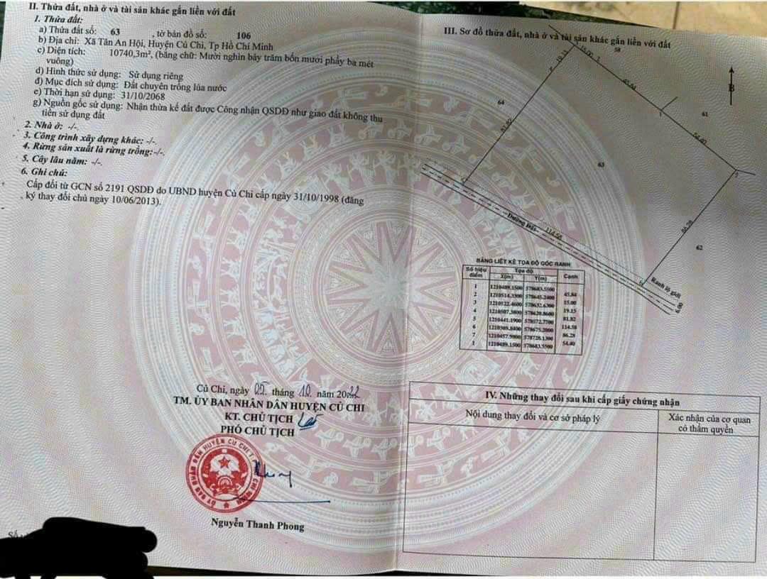 Cần bán gấp lô gần 1,1 mẫu ở xã Tân An Hội huyện Củ Chi TPHCM