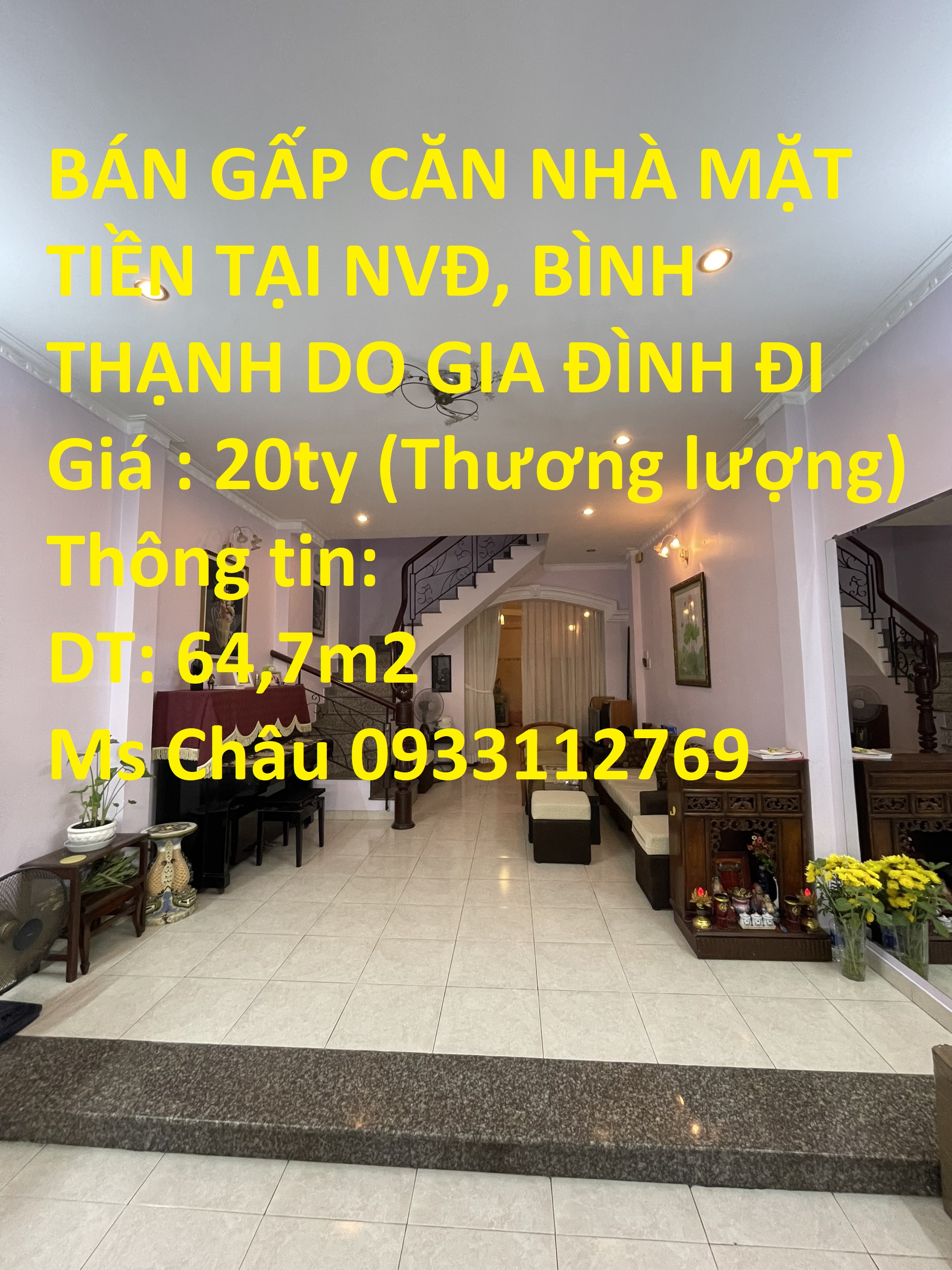 BÁN GẤP CĂN NHÀ MẶT TIỀN TẠI NVĐ, BÌNH THẠNH DO GIA ĐÌNH ĐI ĐỊNH CƯ - SỔ RIÊNG