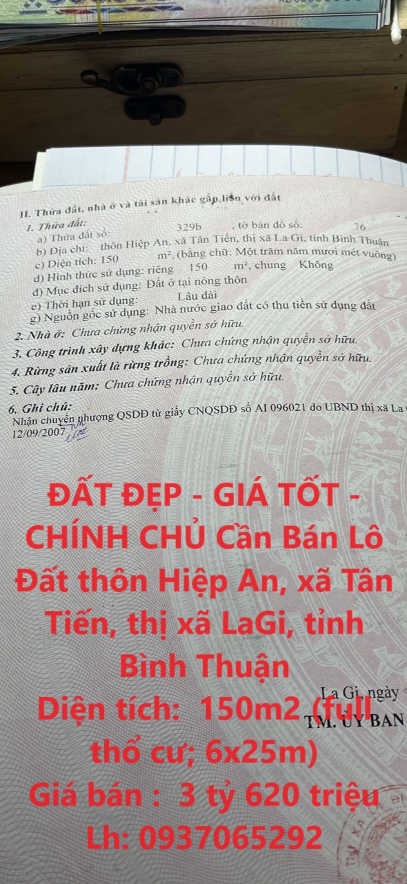 ĐẤT ĐẸP - GIÁ TỐT - CHÍNH CHỦ Cần Bán Lô Đất Tân Tiến - LaGi - Giá CỰC RẺ