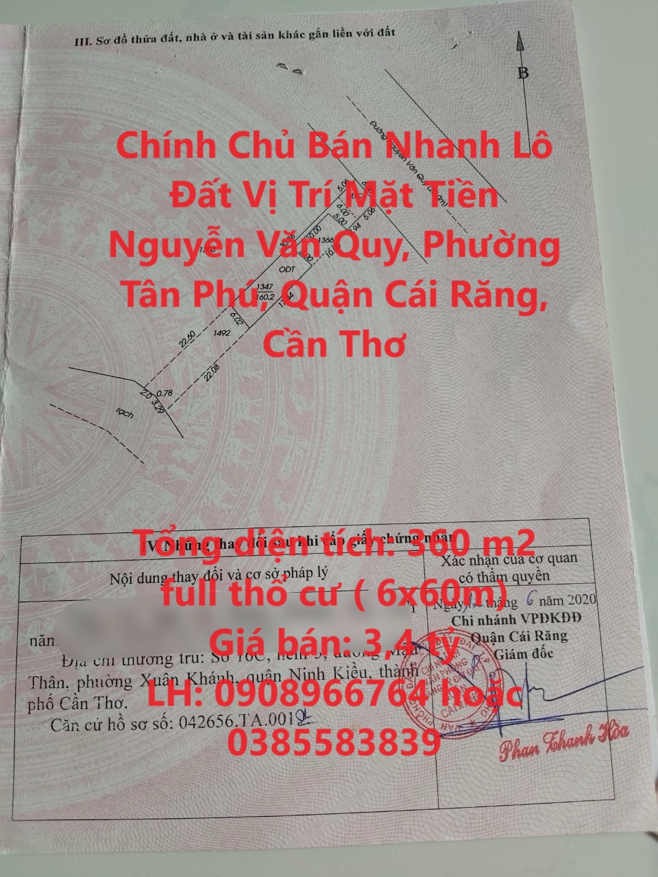 Chính Chủ Bán Nhanh Lô Đất Vị Trí Mặt Tiền Nguyễn Văn Quy, Quận Cái Răng, Cần Thơ - GIÁ CỰC ƯU ĐÃI