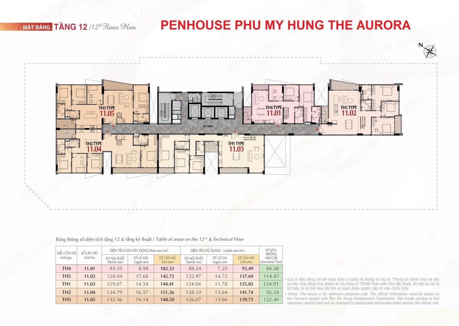 Penhouse Phú Mỹ Hưng The Aurora DT 102m2 đến 151m2, có sân thượng lớn & ô xe hơi, giá từ 11 tỷ