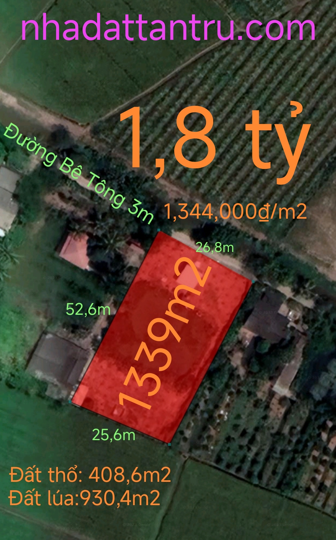 Bán gấp lô đất thổ lúa xã Bình Lãnh Tân Trụ giá 1,8 tỷ