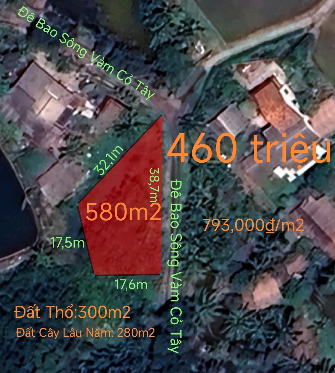 Bán gấp lô đất thổ vườn đường đê bao không dính quy hoạch giá 460 triệu