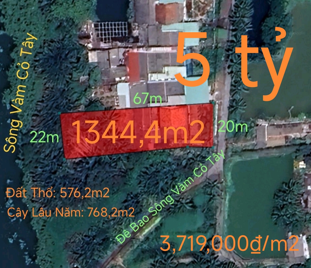 Bán lô đất thổ vườn có nhà mặt tiền đê bao giá 5 tỷ