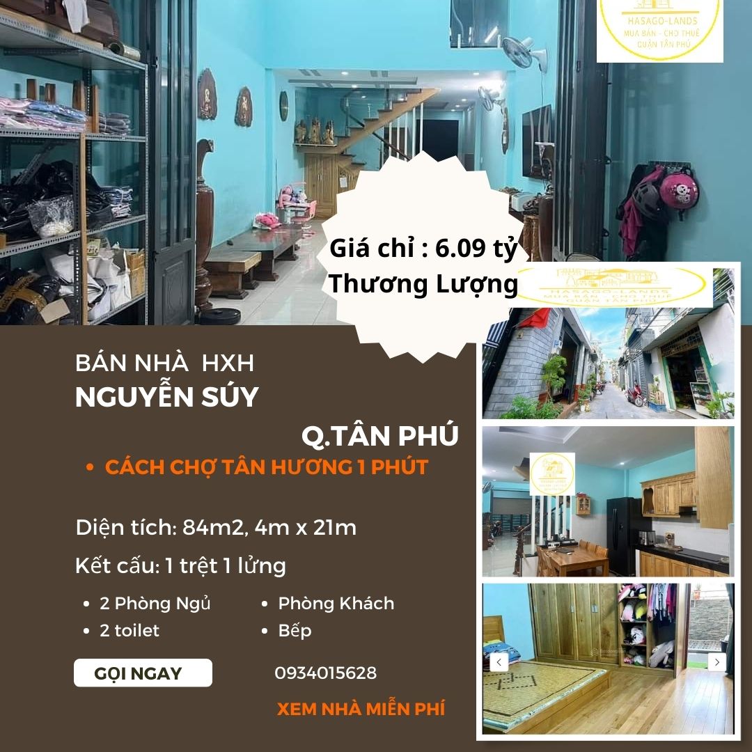 HIẾM Bán nhà HXH Nguyễn Súy, 84m2, 1 Lầu, 6.09 tỷ, gần chợ TÂN HƯƠNG