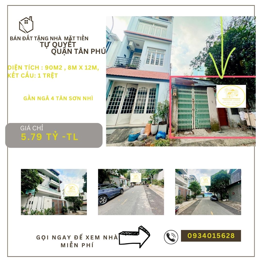 HIẾM Bán Đất Tặng nhà MẶT TIỀN Tự Quyết 90m2, NGANG 8M, 5.79tỷ