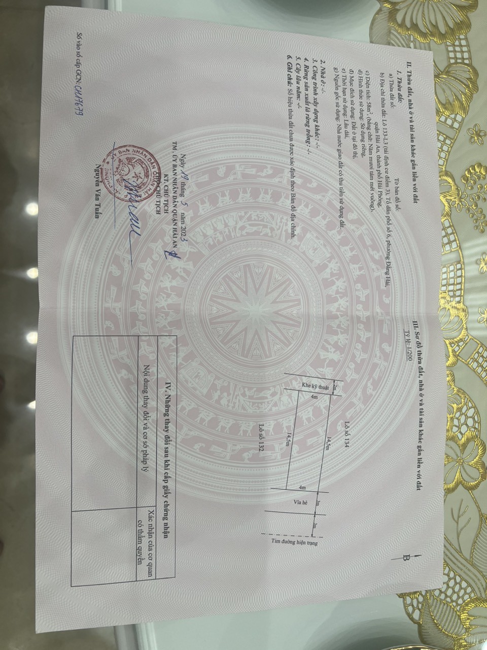 Bán lô đất tái định Cư Điểm 3 diện tích 58 M sát Vườn Hoa Mai Trung Thứ Hải An