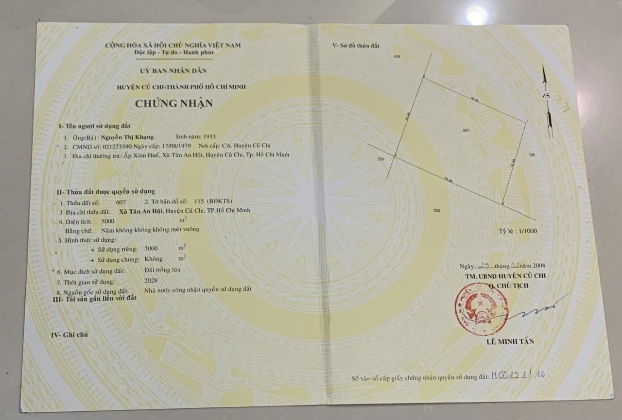 Cần bán gấp lô 5000 m² tại xã Tân An Hội huyện Củ Chi, TP.HCM