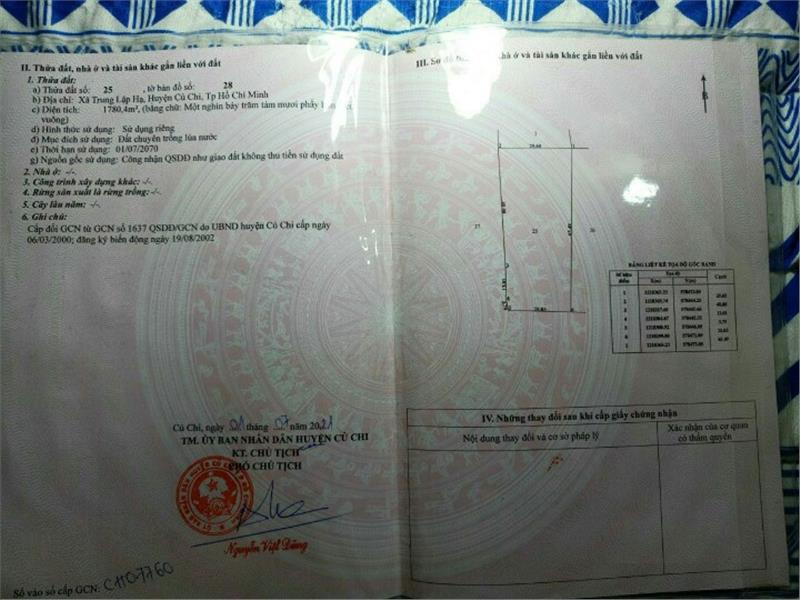 Cần bán gấp lô đất 1780m² tại xã Trung Lập Hạ huyện Củ Chi TPHCM