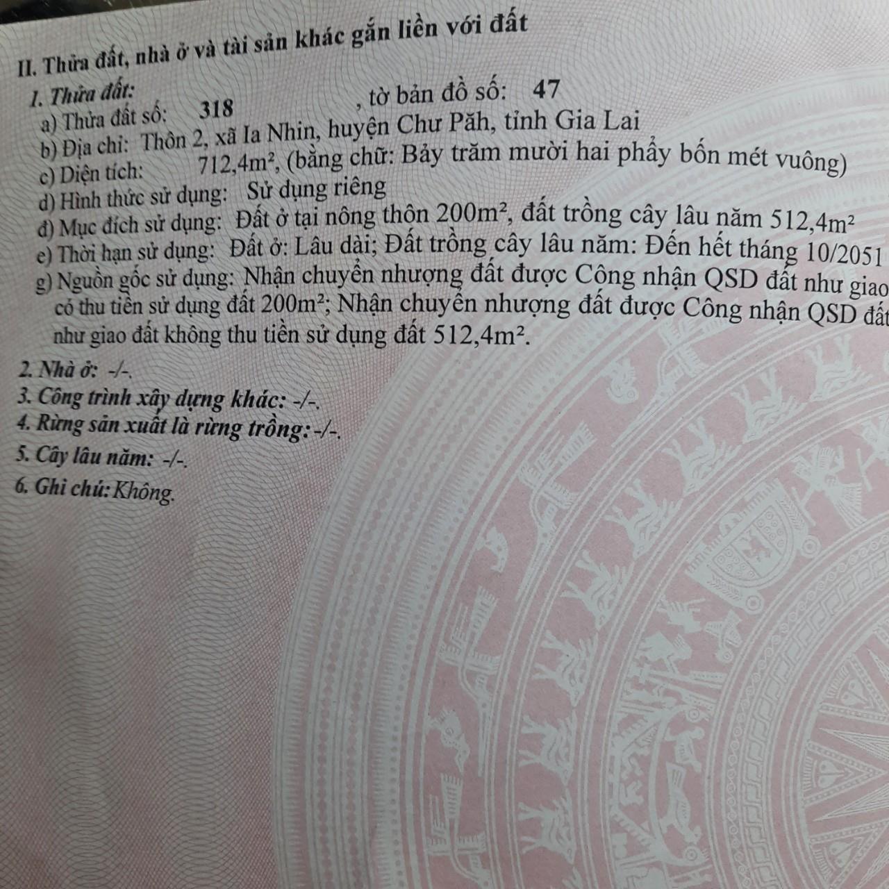 CHÍNH CHỦ CẦN BÁN Lô Đất tại thôn 2, Xã Ia Nhin, Huyện Chư Păh, Gia Lai