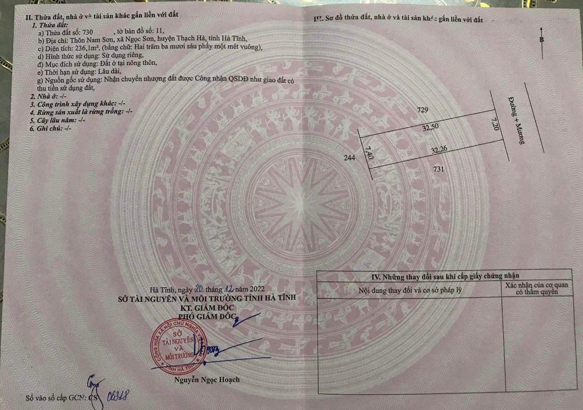 Chính Chủ Cần Bán Lô Đất Vị Trí Đẹp Tại Thôn Lam Sơn , xã Ngọc Sơn, huyện Thạch Hà, tỉnh Hà Tĩnh