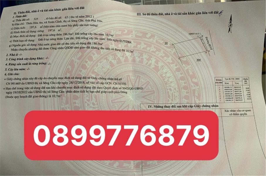 CHÍNH CHỦ - CẦN BÁN Lô Đất TẠI Thôn Hoà An, thị xã Sông Cầu, tỉnh Phú Yên