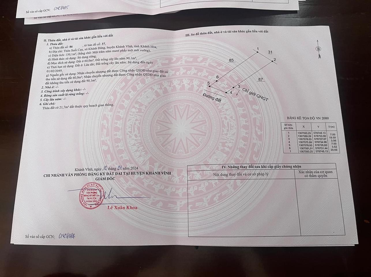 chỉ 250 triẹu mua được lô đất có thổ tại khánh vĩnh