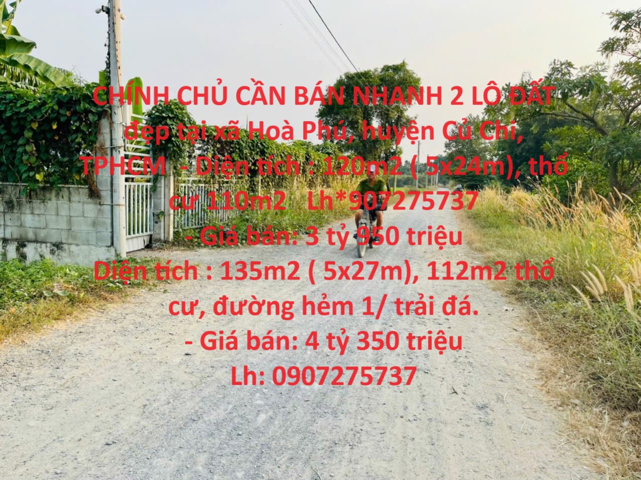 CHÍNH CHỦ CẦN BÁN NHANH 2 LÔ ĐẤT đẹp tại huyện Củ Chi, TPHCM