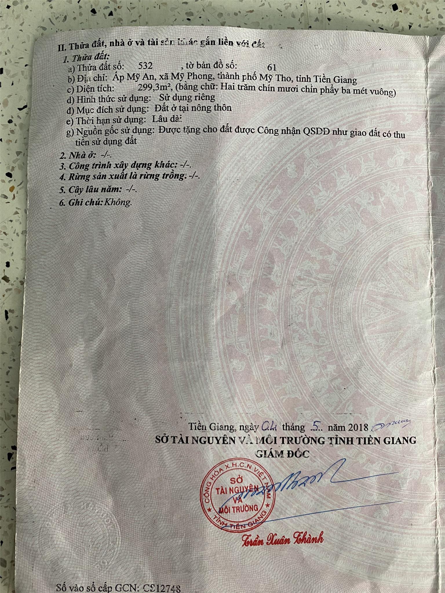 CHÍNH CHỦ Cần Bán Nhanh Lô Đất Đẹp Vị Trí Tại Tỉnh Tiền Giang