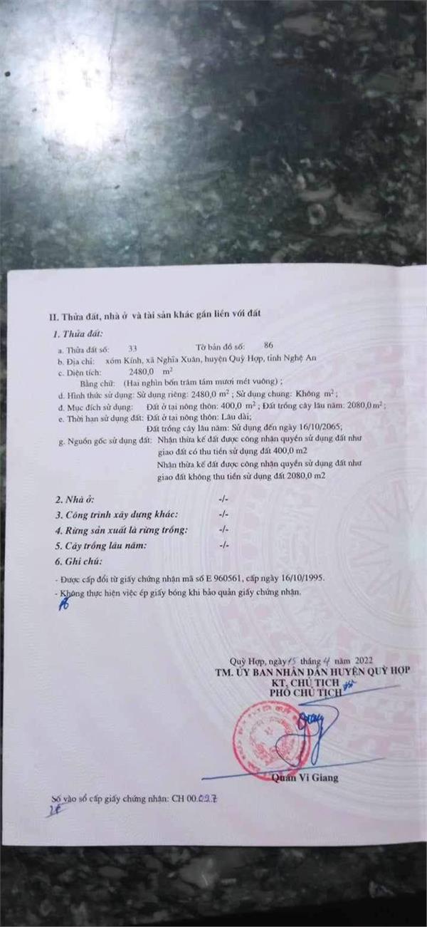 Chính Chủ Cần Bán Lô Đất Tại Quỳ Hợp, Nghệ An