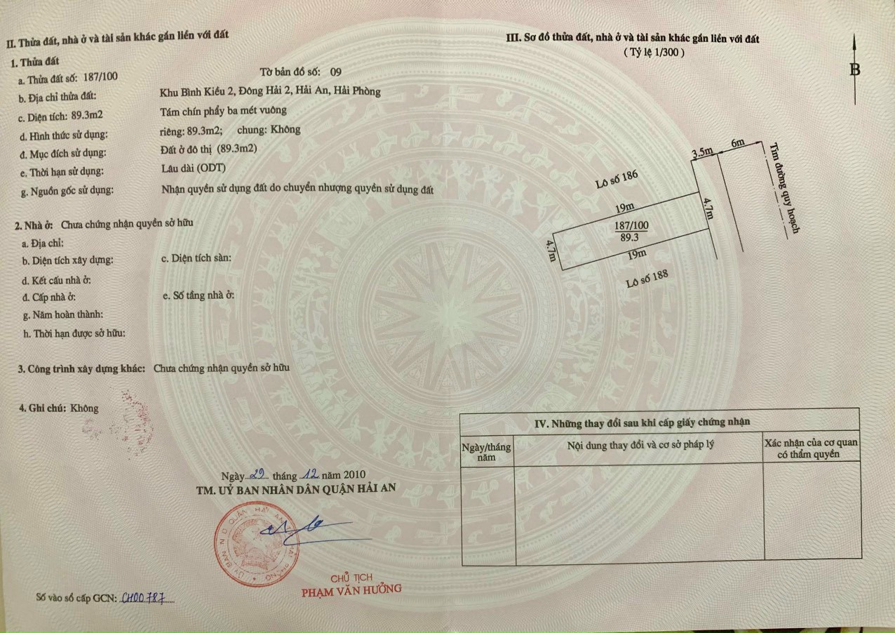 Bán lô đất 89M tái định cư tasa Bình Kiều Đông Hải 2 Hải An