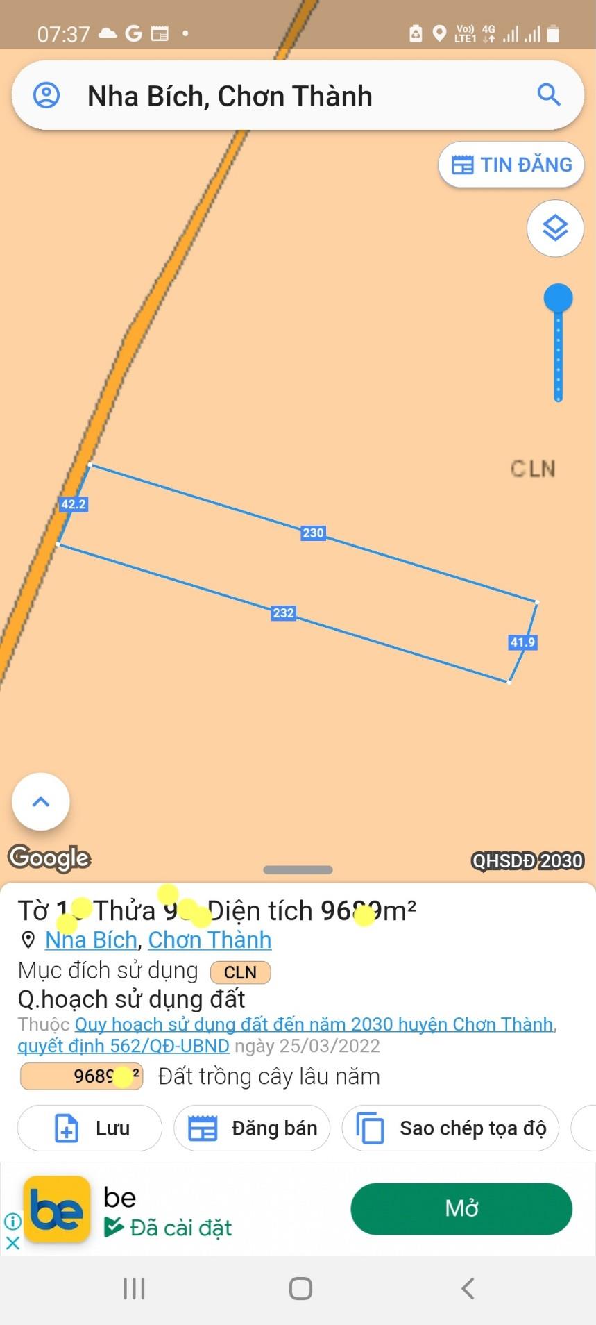 BÁN DẤT ẤP 6 XÃ NHA BÍCH CHƠN THÀNH THÍCH HỢP PHÂN LÔ TÁCH NỀN