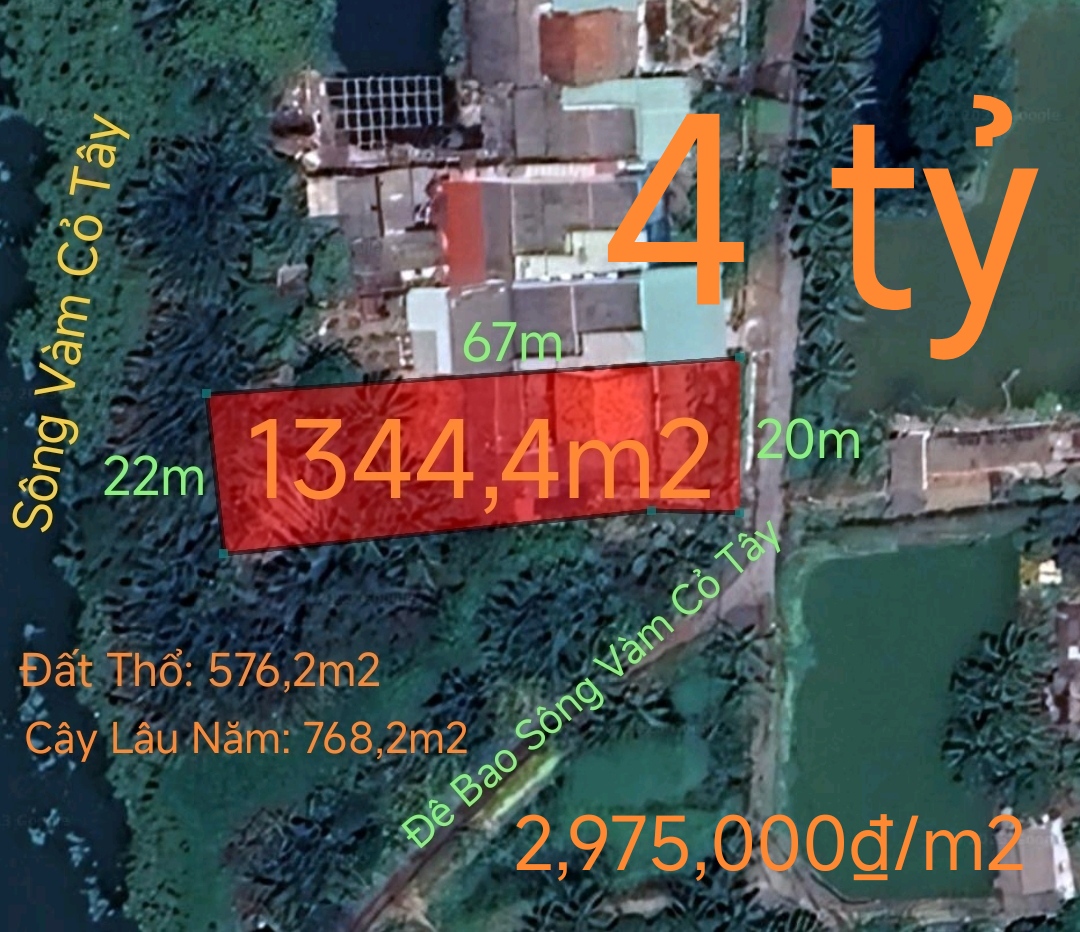 Bán lô đất thổ vườn có nhà mặt tiền đê bao giá 4 tỷ