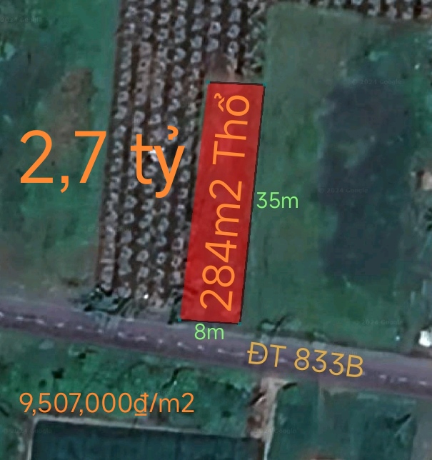 Bán lô đất thổ mặt tiền Tỉnh Lộ 833B giá 2,7 tỷ