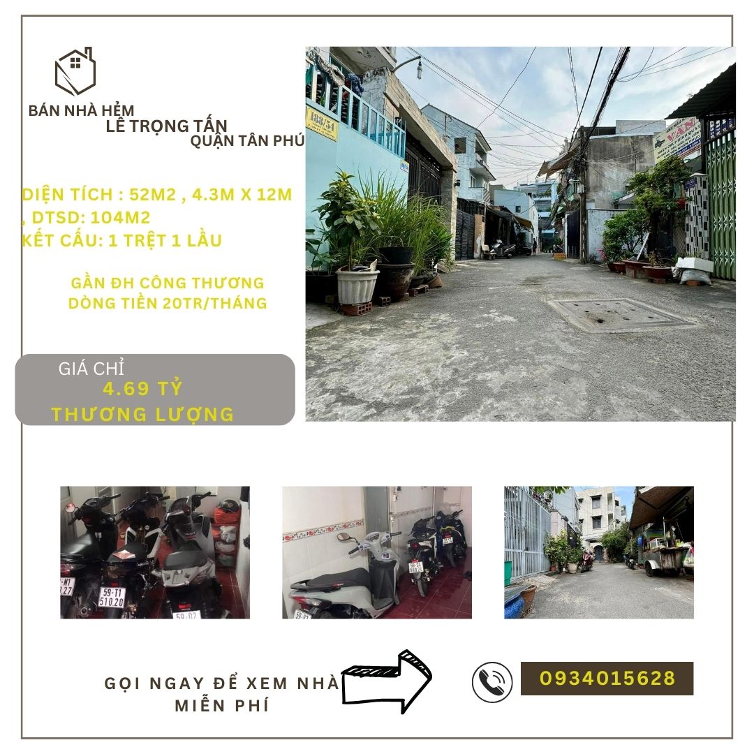 CỰC HIẾM Bán nhà Lê Trọng Tấn52m2, 1LẦU, 4.69 tỷ - DÒNG TIỀN 20trieu/th