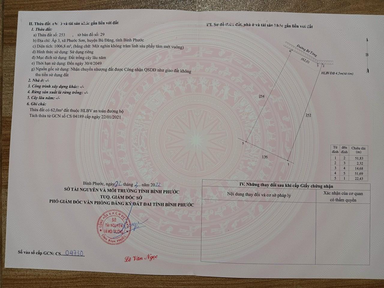 Cần bán 7 lô đất : 20x50 đất ở Bình Phước