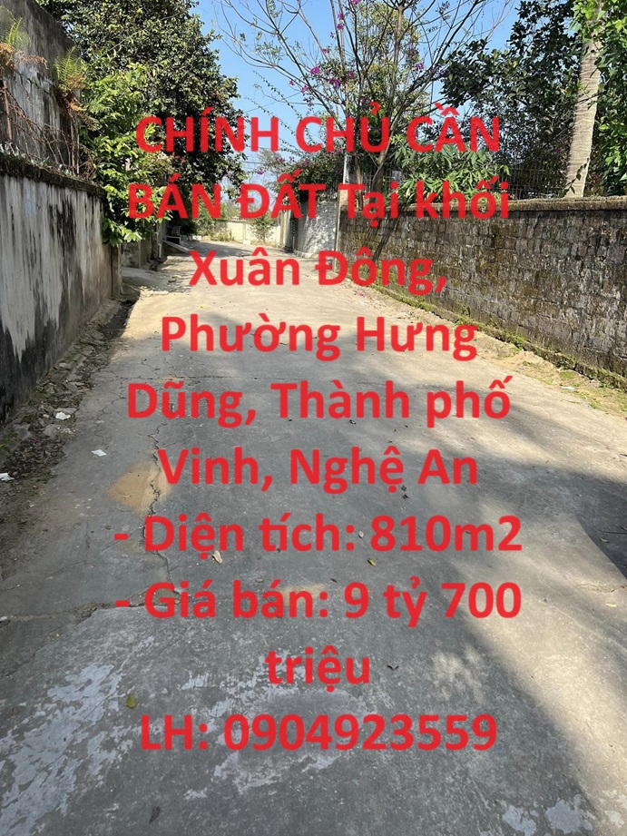 CHÍNH CHỦ CẦN BÁN ĐẤT Tại khối Xuân Đông, Phường Hưng Dũng, Thành phố Vinh, Nghệ An