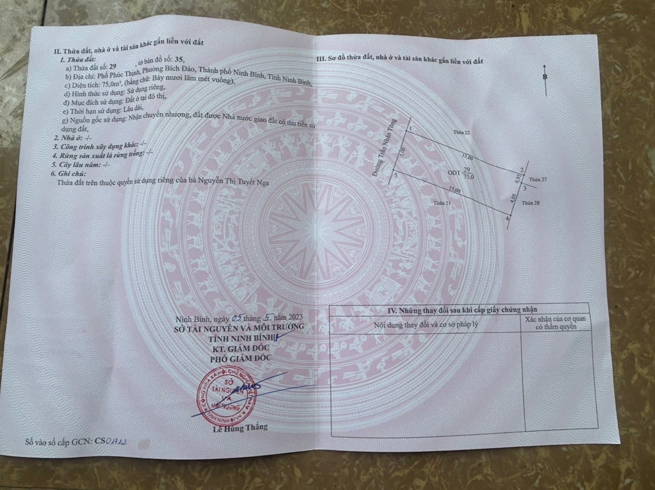 Chính chủ cần bán mảnh đất tại Đường Trần Nhân Tông, phố Phúc Thịnh, Phường Bích Đào, TP Ninh Bình, Tỉnh Ninh Bình.