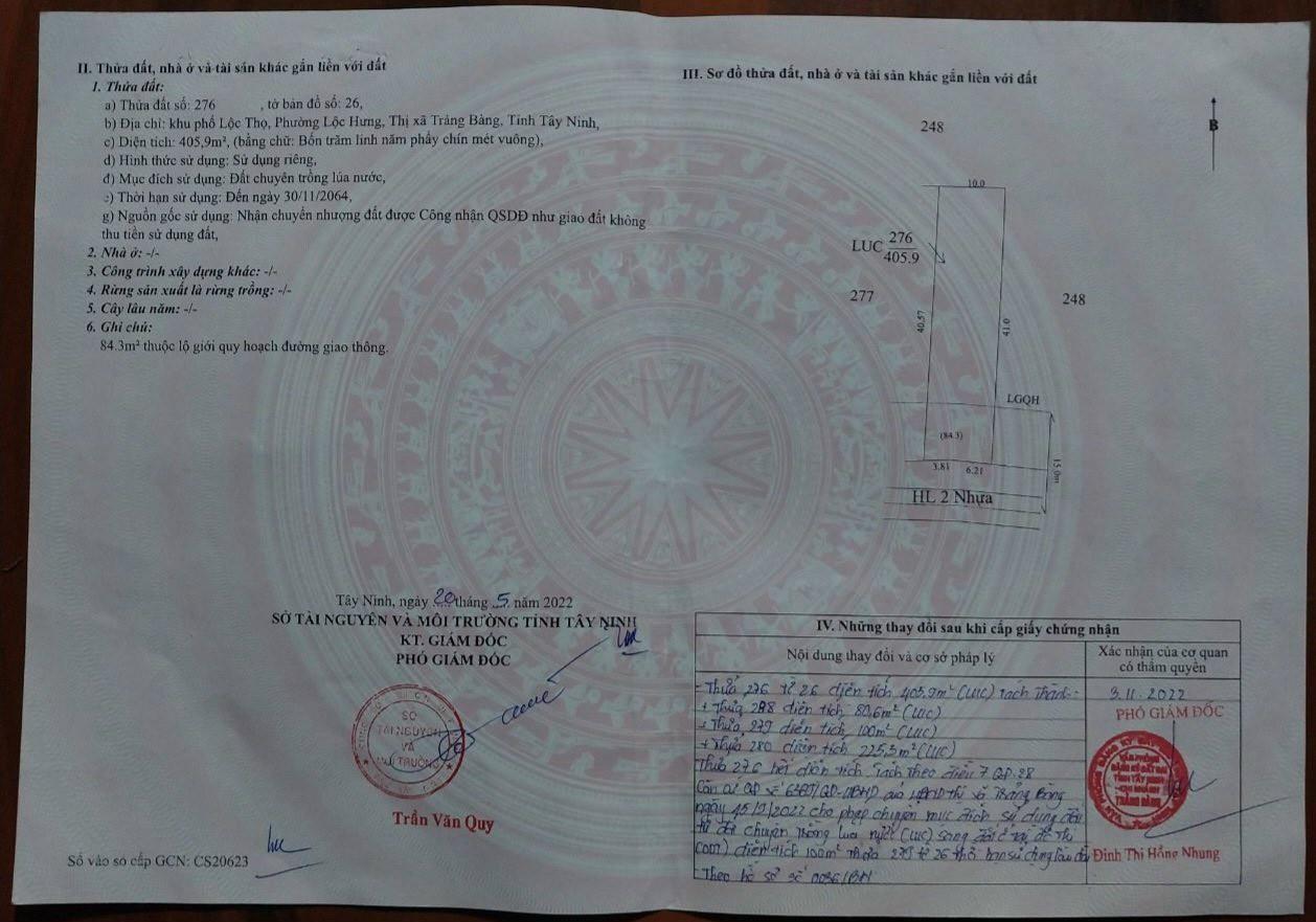 CHÍNH CHỦ CẦN BÁN Lô Đất Vị Trí Đẹp Tại Khu Phố Lộc Thọ, Lộc Hưng, Trảng Bàng, Tây Ninh