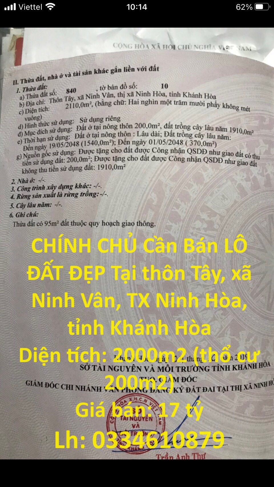 CHÍNH CHỦ Cần Bán LÔ ĐẤT ĐẸP Tại Ninh vân , Ninh Hòa– GIÁ CỰC RẺ