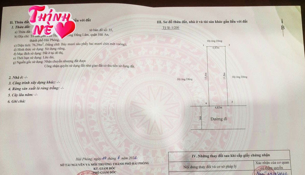 Bán lô đất mặt đường Lực Hành, Hải An, Hải Phòng 76m2. Giá: 5,34 tỷ