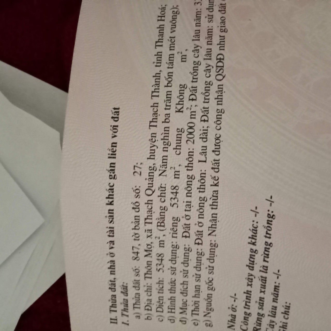 Chính Chủ - Cần Bán Lô Đất Tại Thôn Mợ Thạch Quảng,Thạch Thành.