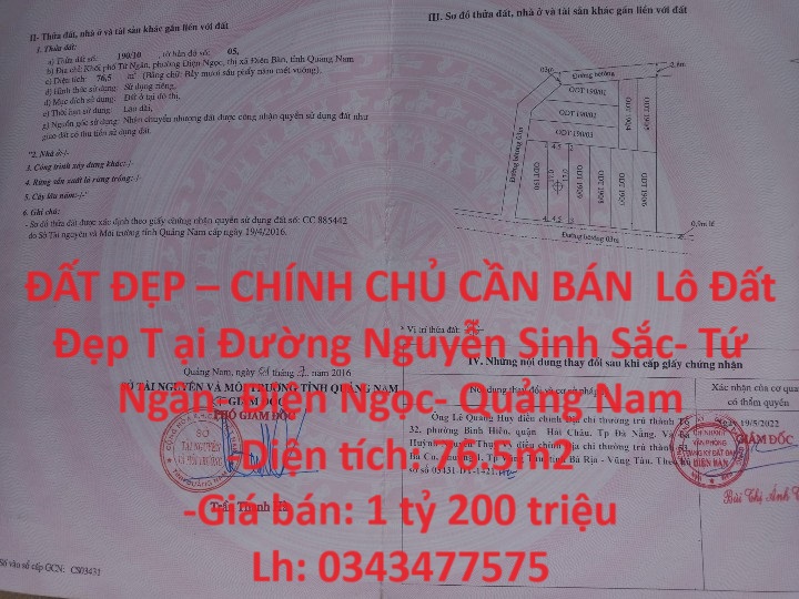 ĐẤT ĐẸP – CHÍNH CHỦ CẦN BÁN Lô Đất Đẹp T ại Đường Nguyễn Sinh Sắc- Tứ Ngân- Điện Ngọc- Quảng Nam