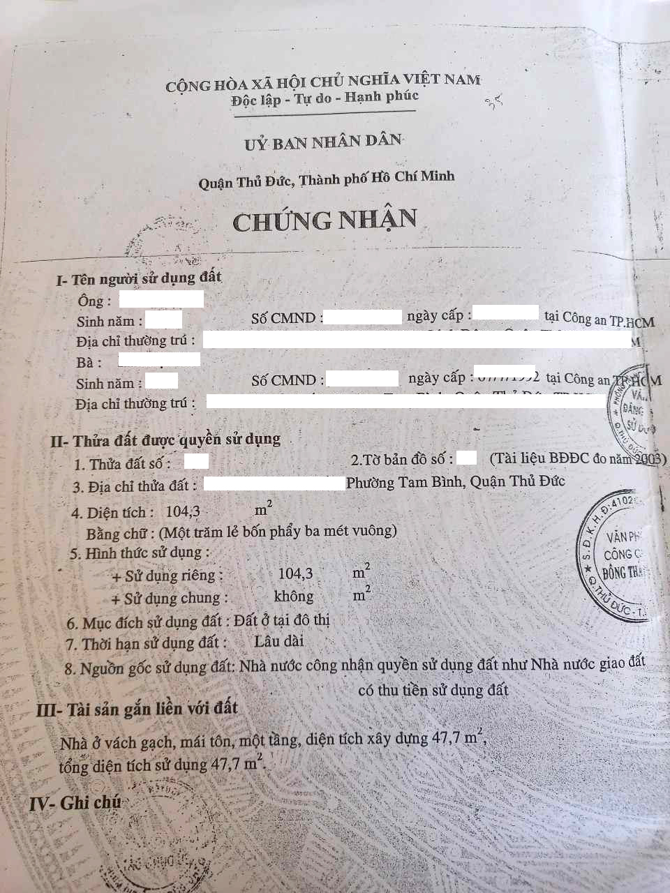 Bán đất tặng nhà, 2 mặt tiền, HXH, DT 104m2, ngang 6.3m, Tam Bình, Thủ Đức, giá 3.x tỷ.