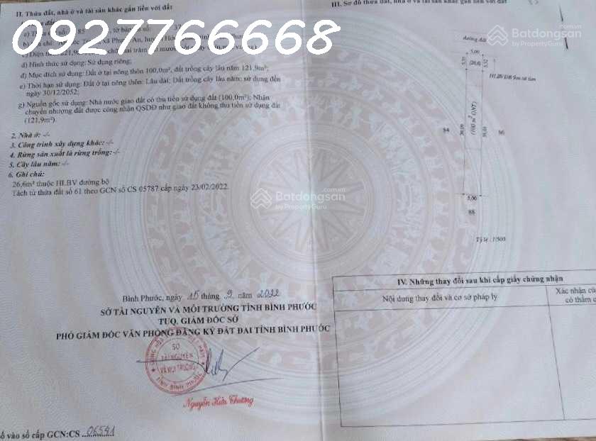 CHÍNH CHỦ BÁN GẤP LÔ NỀN 221,9m2 SẴN THỔ CƯ 100m2 Tại Hớn Quán, Bình Phước