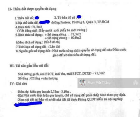 Chính chủ bán gấp nhà hẻm 1/: Đường Pasteur: 71,3m2: 9 tỷ