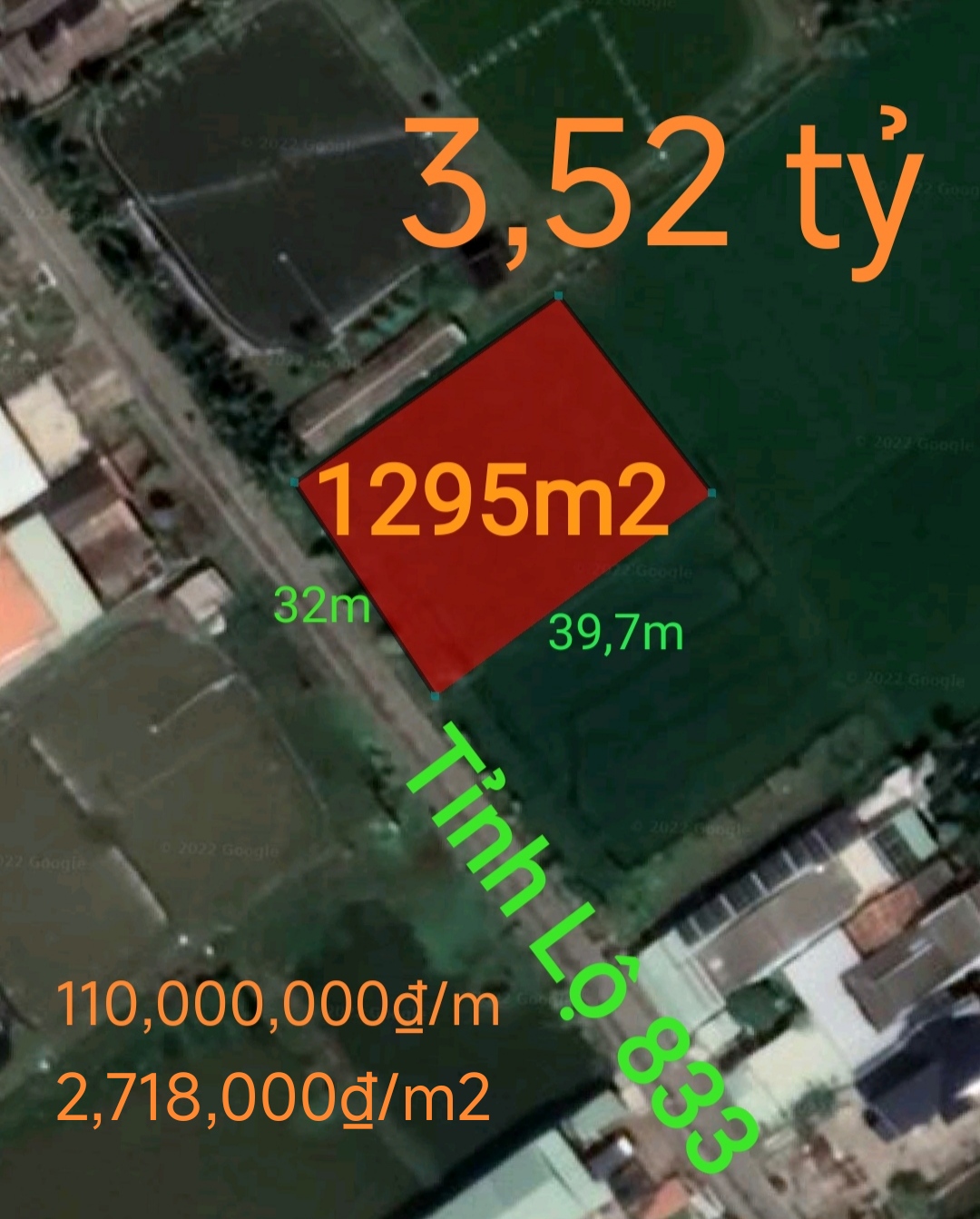 Bán gấp lô lúa chuyển thổ mặt tiền Tỉnh Lộ 833 giá 110 triệu.m