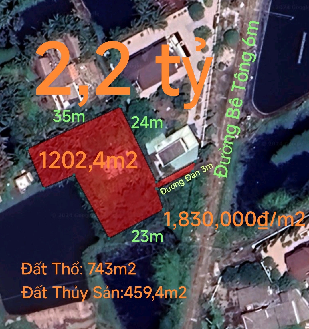 Bán gấp lô đất thổ thủy sản làm nhà vườn giá 2,2 tỷ