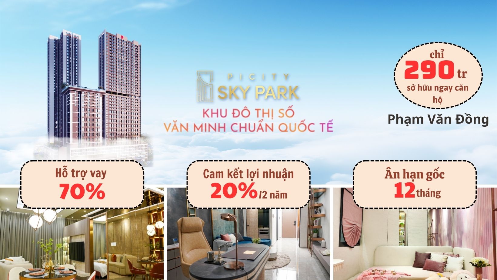 Chính sách ưu đãi khủng đến 600tr! Bán căn hộ 2PN 60m2 Picity Sky Park full nội thất cao cấp, chỉ 2,3 tỷ