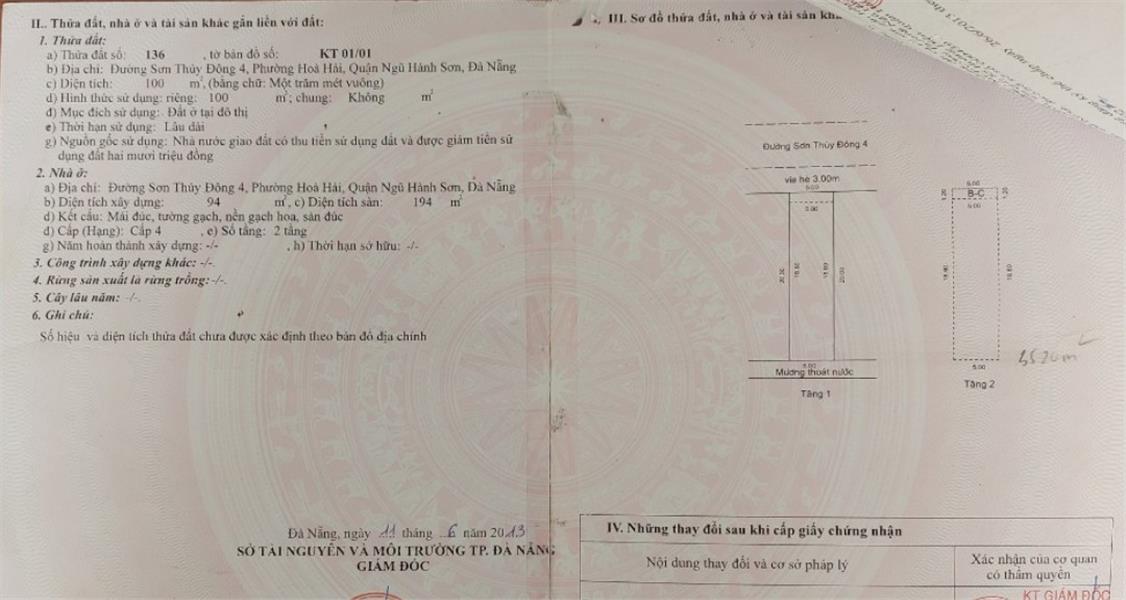 Bán nhà Sơn Thủy Đông 4, Đà Nẵng. Gần ngay bãi tắm Sơn Thủy, nhà còn mới, Giá rất rẻ ngang bán đất