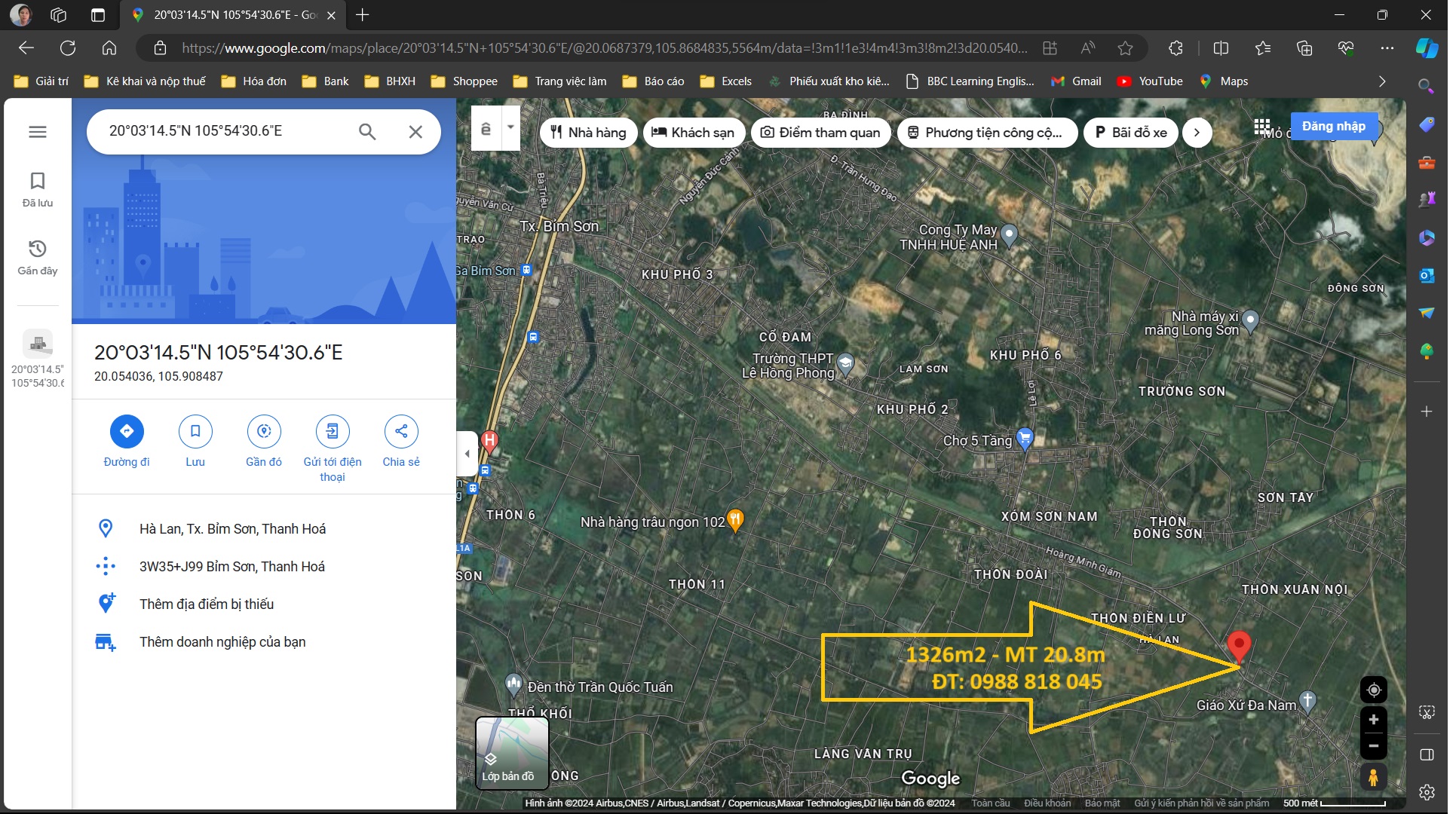 Bán đất mặt đường Hưng Long (tỉnh lộ 527) thị xã Bỉm Sơn, Thanh Hóa, 1326m2, MT 21m, miễn TG