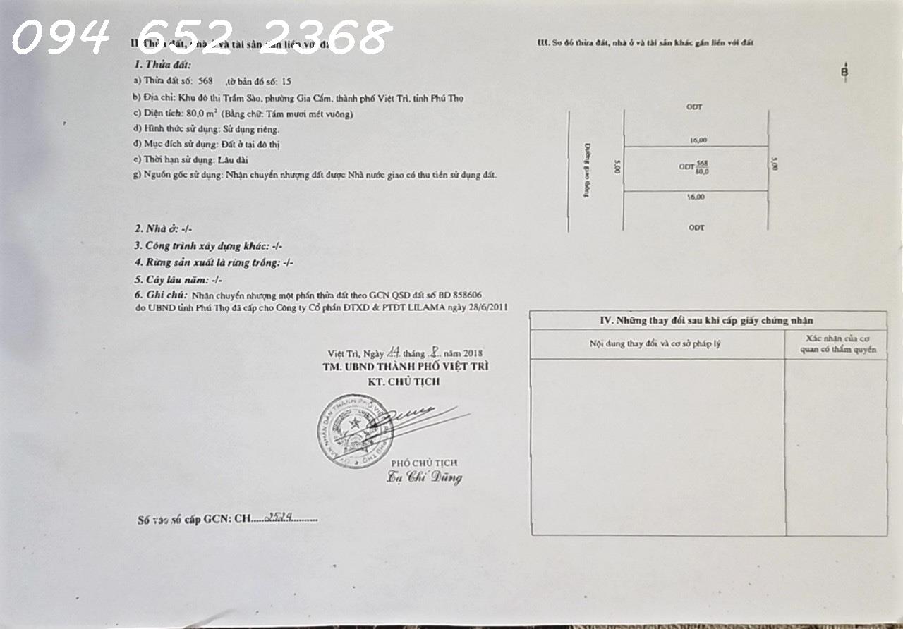 CHÍNH CHỦ BÁN GẤP LÔ ĐẤT Tại KĐT Trầm Sào, Phường Gia Cẩm, TP Việt Trì