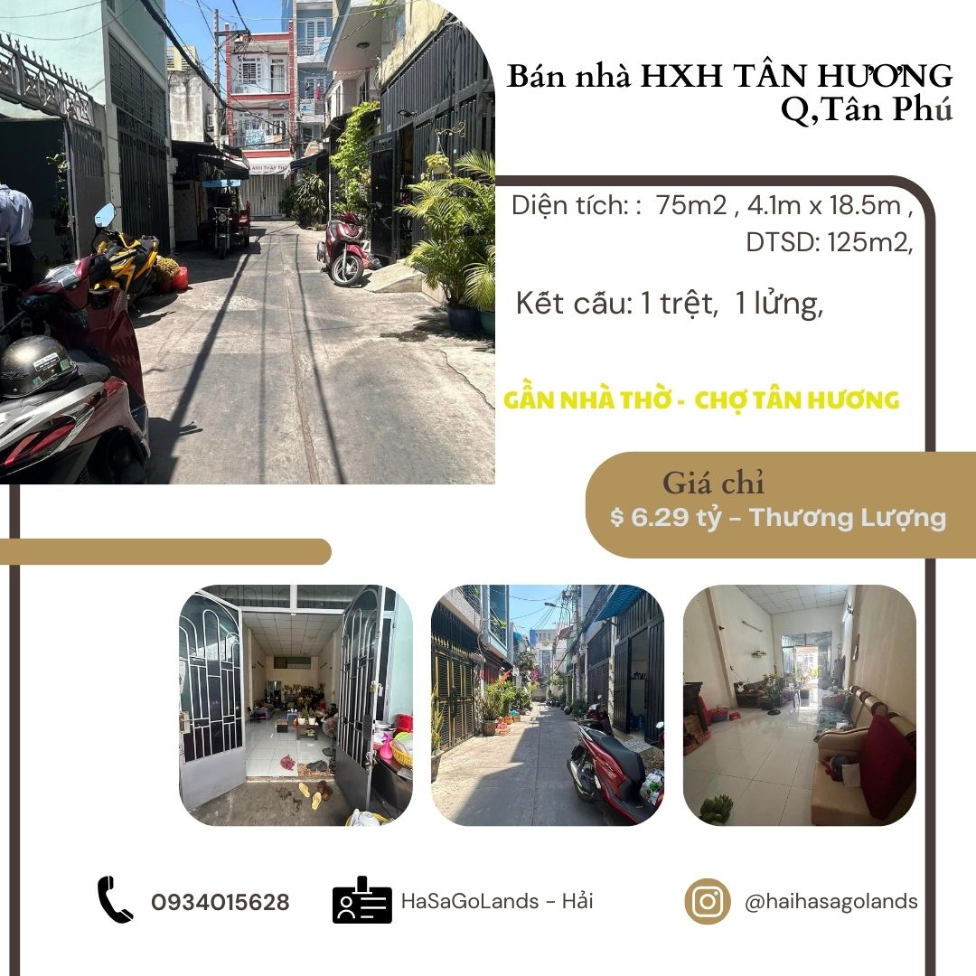 CHÍNH CHỦ bán nhà HXH Tân Hương 75m2,6.29 tỷ, gần chợ Tân Hương