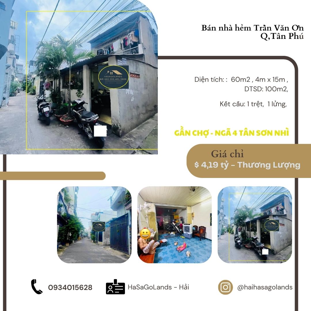 SỐC - Bán đất TẶNG nhà hẻm Trần Văn Ơn 60m2,1LỬNG, 4.19 tỷ, GẦN CHỢ