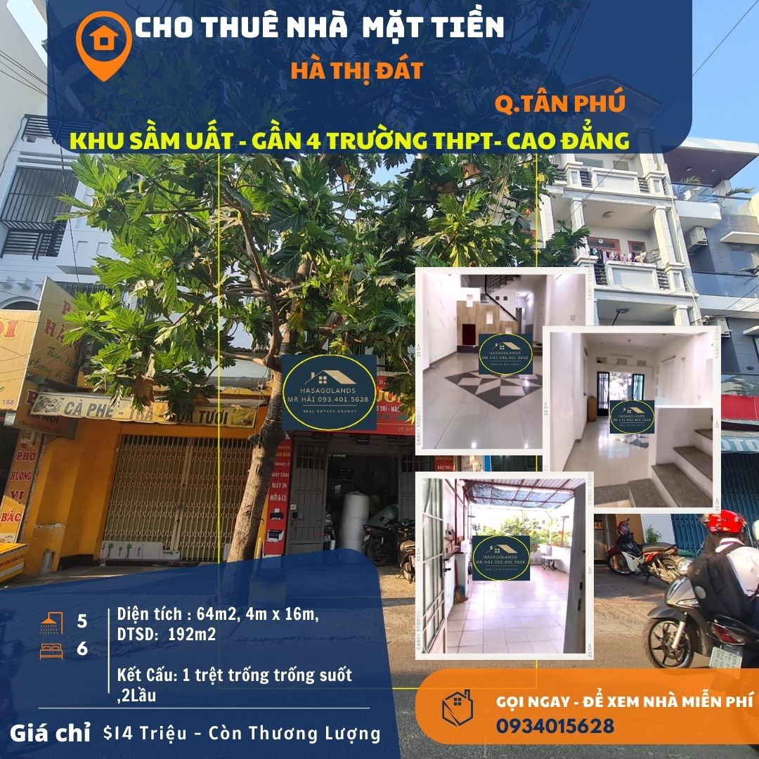 Cho thuê nhà Mặt tiền Hà Thị Đát 64m2, 2 Lầu , 14 triệu - gần 4 trường học